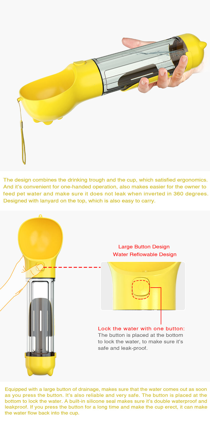 YES4PETS 4 in 1 Portable Pet Dog Puppy Cat Drin - V278-MULTI-WATER-BOTTLE-YELLOW