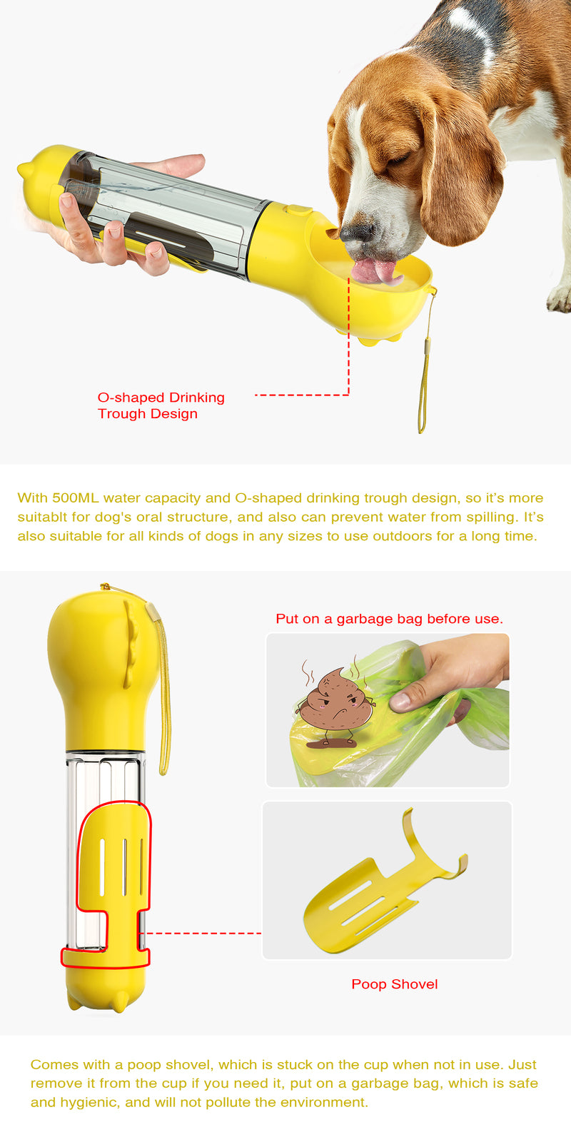 YES4PETS 4 in 1 Portable Pet Dog Puppy Cat Drin - V278-MULTI-WATER-BOTTLE-YELLOW