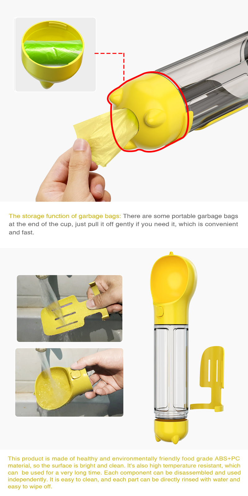 YES4PETS 4 in 1 Portable Pet Dog Puppy Cat Drin - V278-MULTI-WATER-BOTTLE-YELLOW