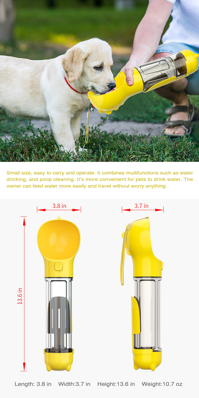 YES4PETS 4 in 1 Portable Pet Dog Puppy Cat Drin - V278-MULTI-WATER-BOTTLE-YELLOW