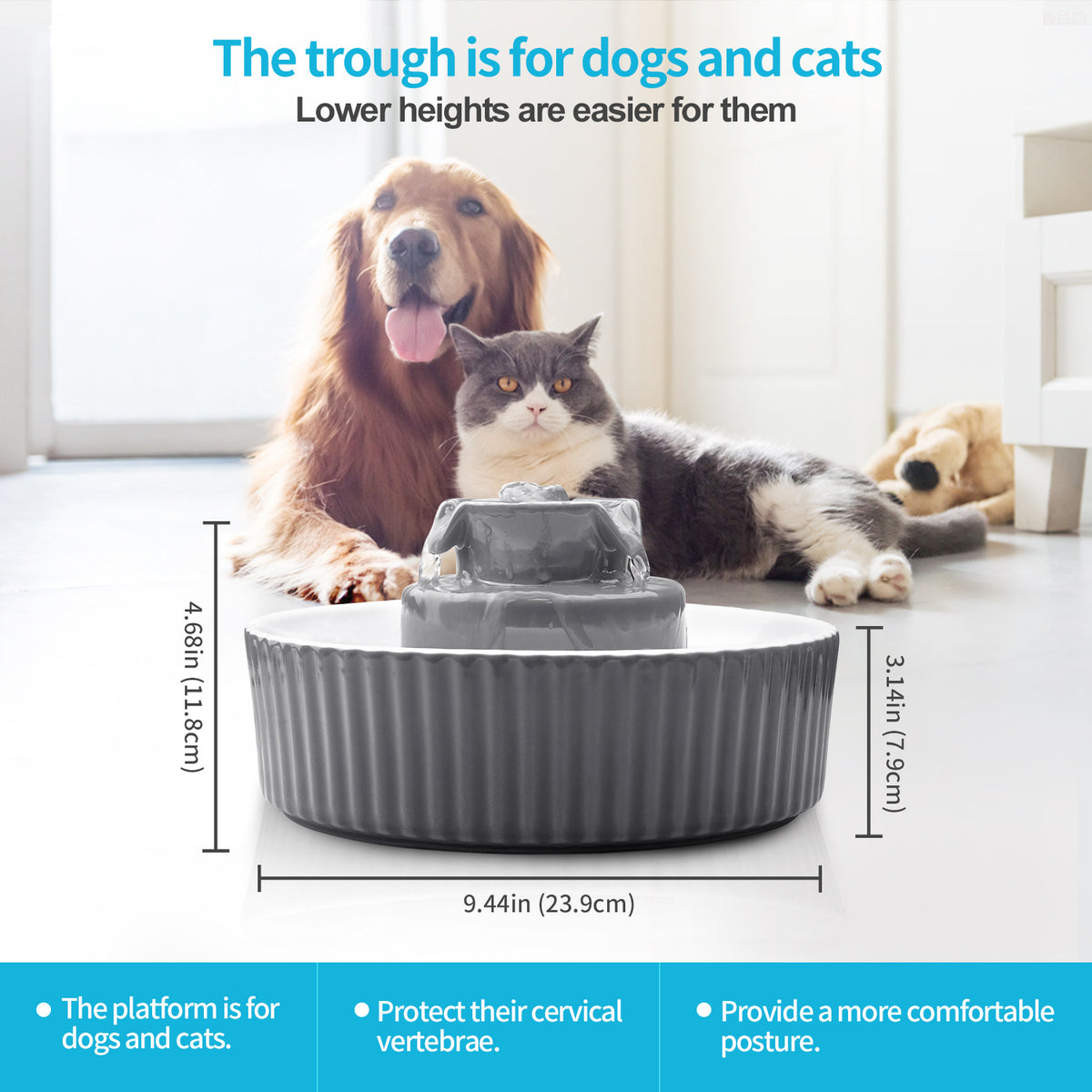 YES4PETS Grey Ceramic Electric Pet Water Fountain Dog Cat - V278-PWC-101-GREY