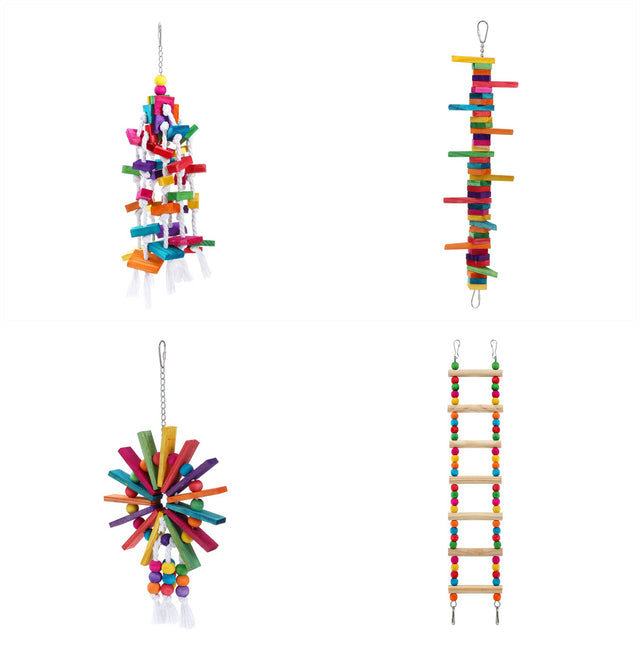 YES4PETS 4 X Assorted Wood Large Bird Parrot Parakeet Cockatiel Budgie Toys
