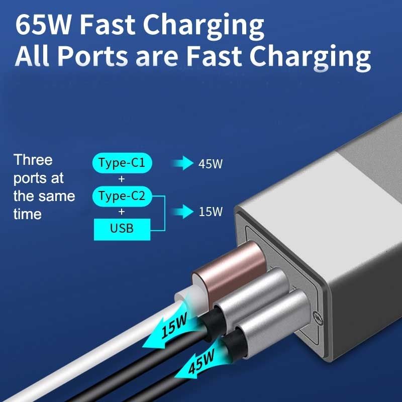 OXHORN NB-PD65CCAB PD GaN Charger 65W 3 Ports Black