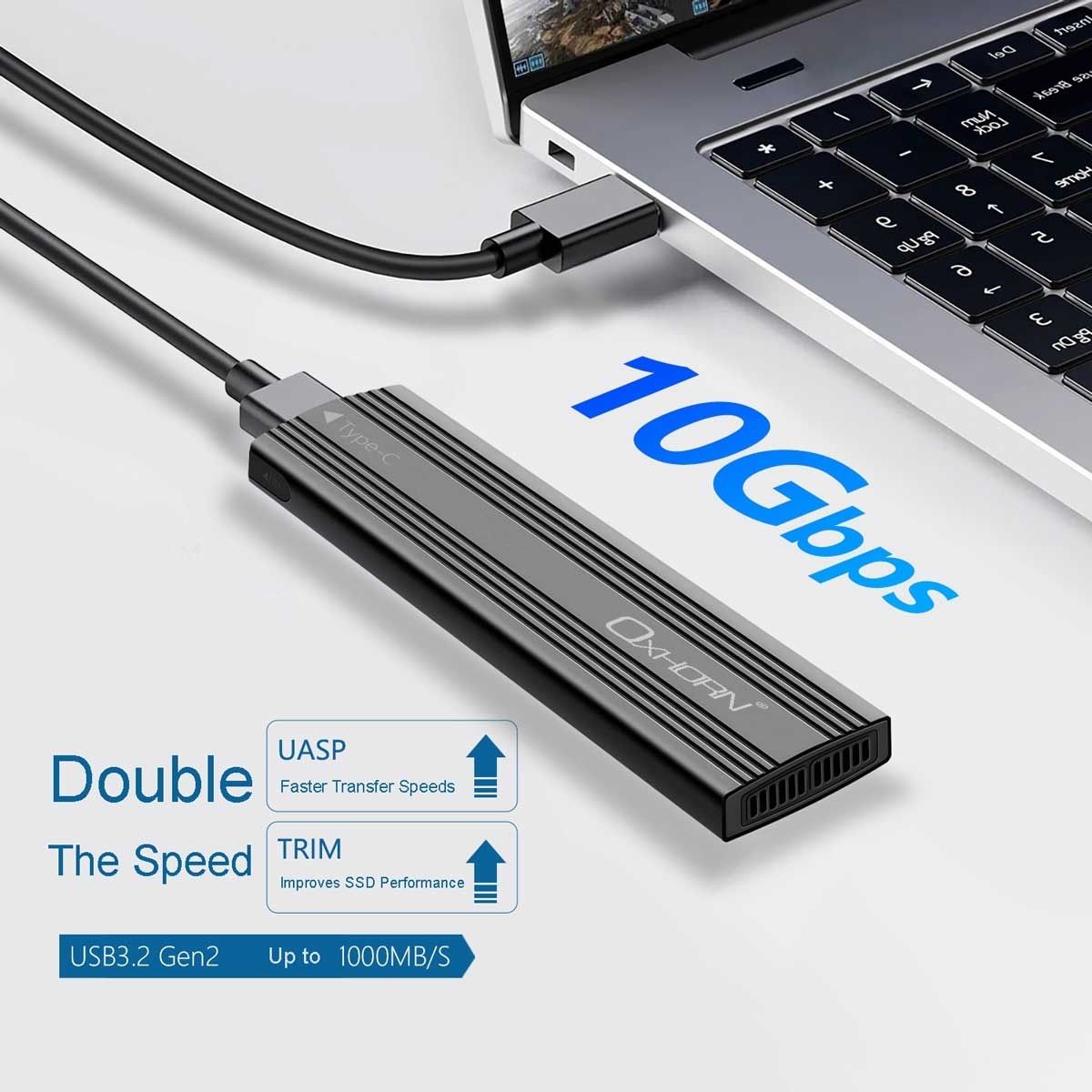 OXHORN UM-311B USB C 3.2 Gen 2 M.2 NVMe Enclosure Black