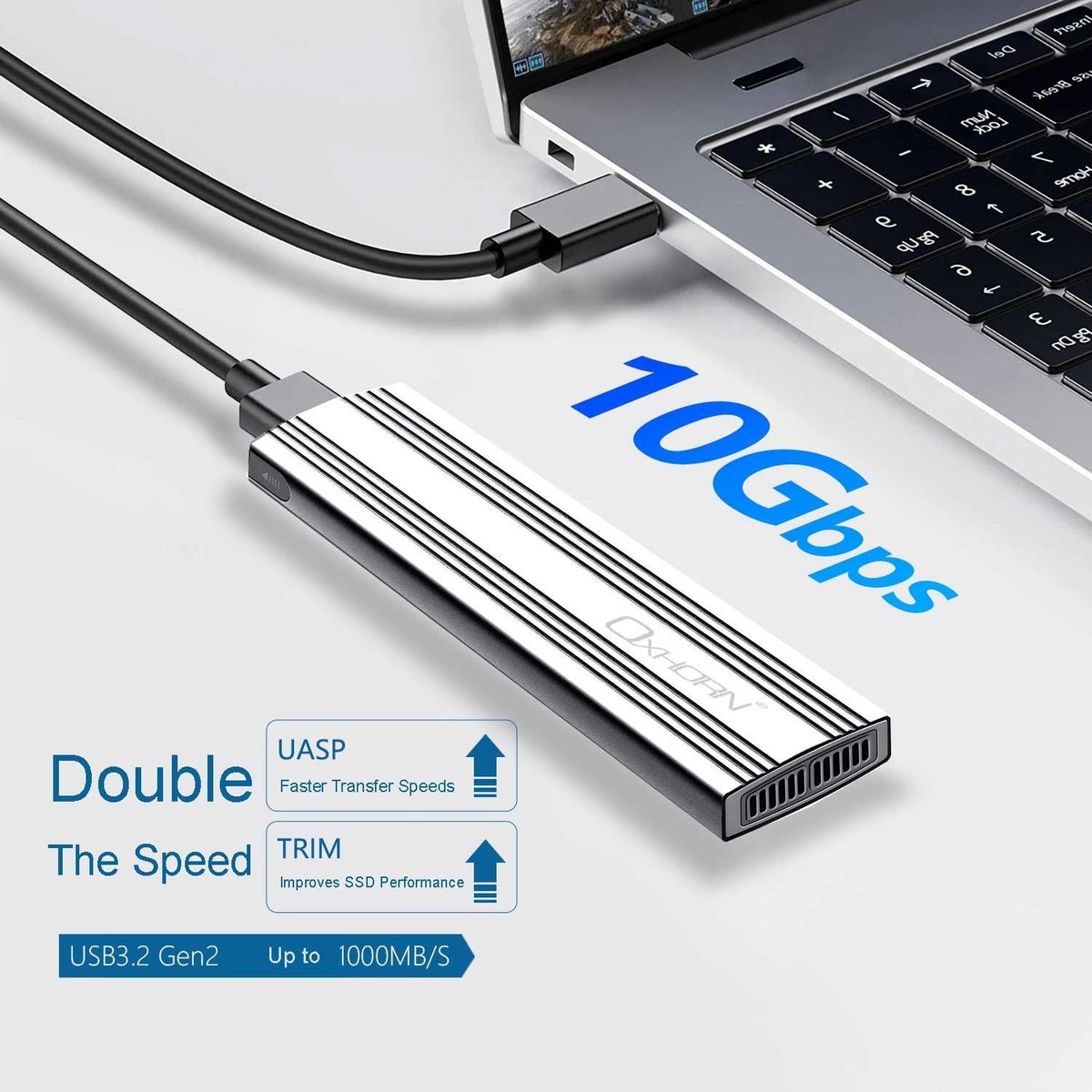 OXHORN UM-311S USB C 3.2 Gen 2 M.2 NVMe Enclosure Silver