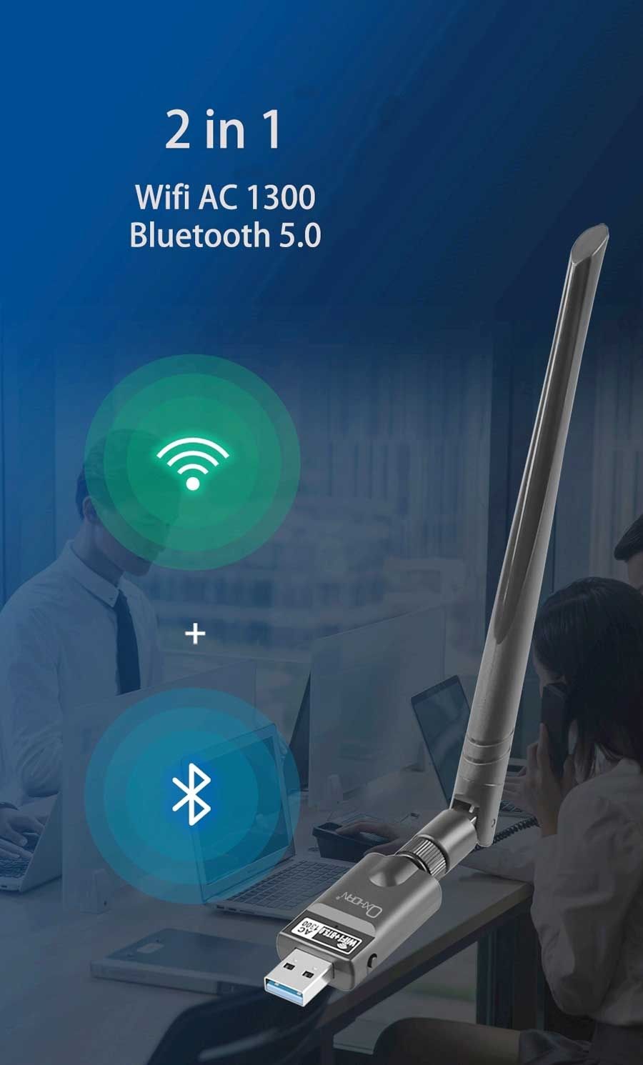 OXHORN UW-1300B USB AC1300 + Bluetooth 5.0 Adapter
