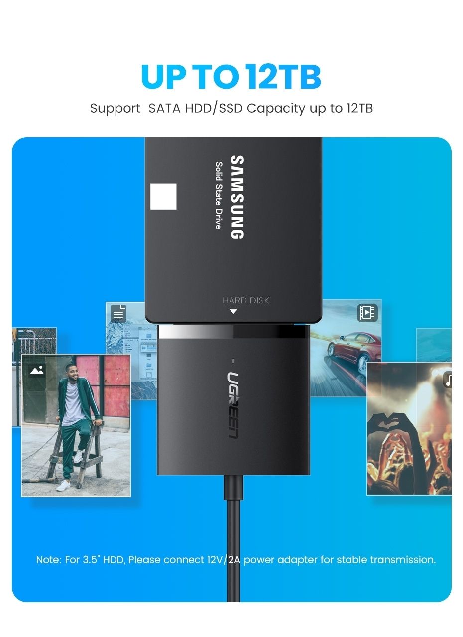UGREEN 60561 SATA to USB 3.0 Adapter Cable with UASP SATA III to USB Converter