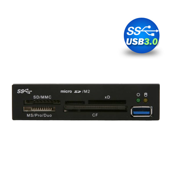 3.5" USB 3.0 All in One Internal Card Reader Full Long Metal w/Front Black