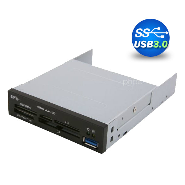 3.5" USB 3.0 All in One Internal Card Reader Full Long Metal w/Front Black