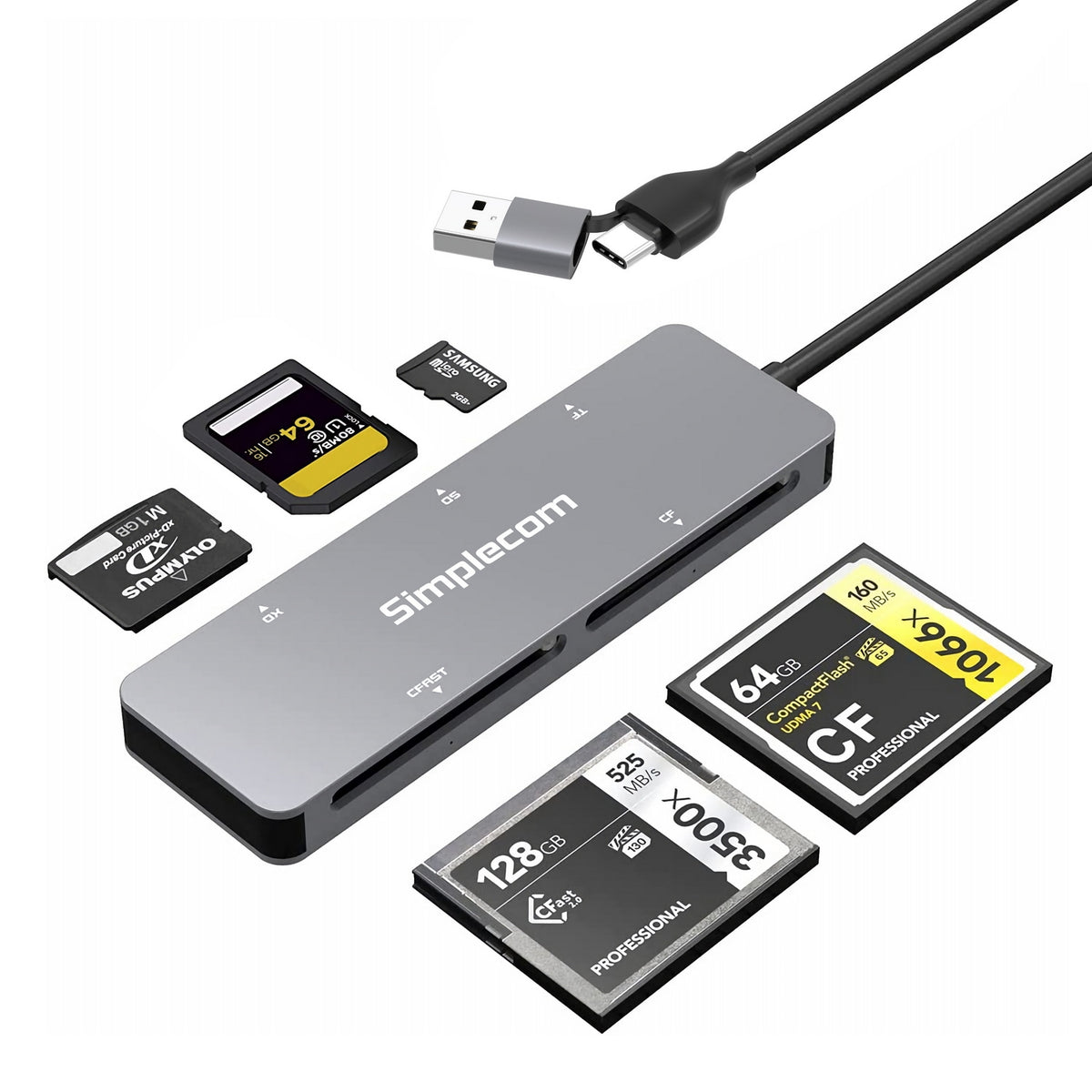 Simplecom CR407 5 Slot SuperSpeed USB 3.0 & C CFast/CF/XD/SD/MicroSD Card