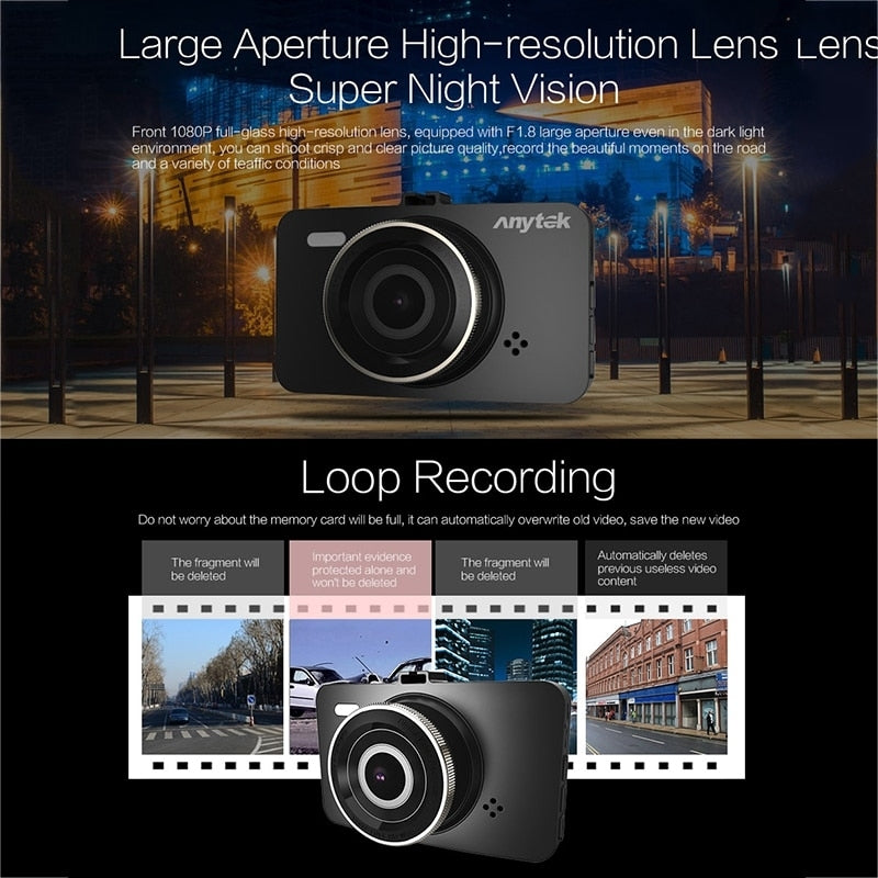Anytek A78 Car Dash Cam Full HD 1080P Car DVR 170 Degree Wide Angle (24 Hours