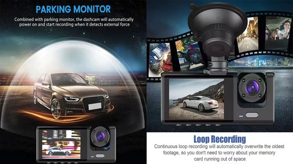 BDI C309 3-Camera 1080P Front & 720P Inside 2 Inch Screen + 480P Back Dash Cam