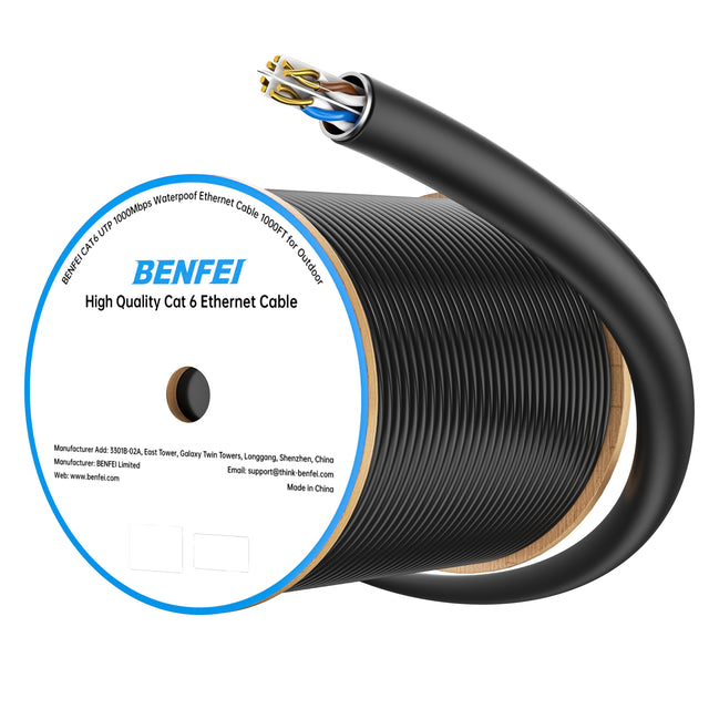 BENFEI 000701BK-305M CAT6 UTP 1000Mbps Waterproof Ethernet Cable 1000FT 305M