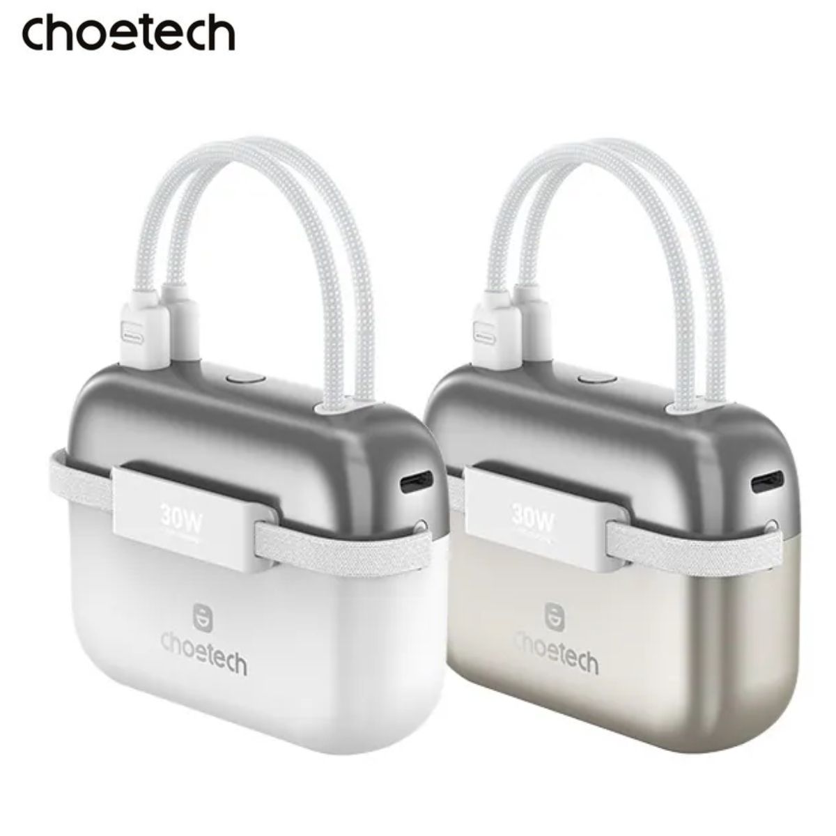 CHOETECH B812-GO Mini Bag Digital CCC Certified 10000mAh 30W Fast Charging Power Bank Gold with USB-C + 8-pin iPhone Cables
