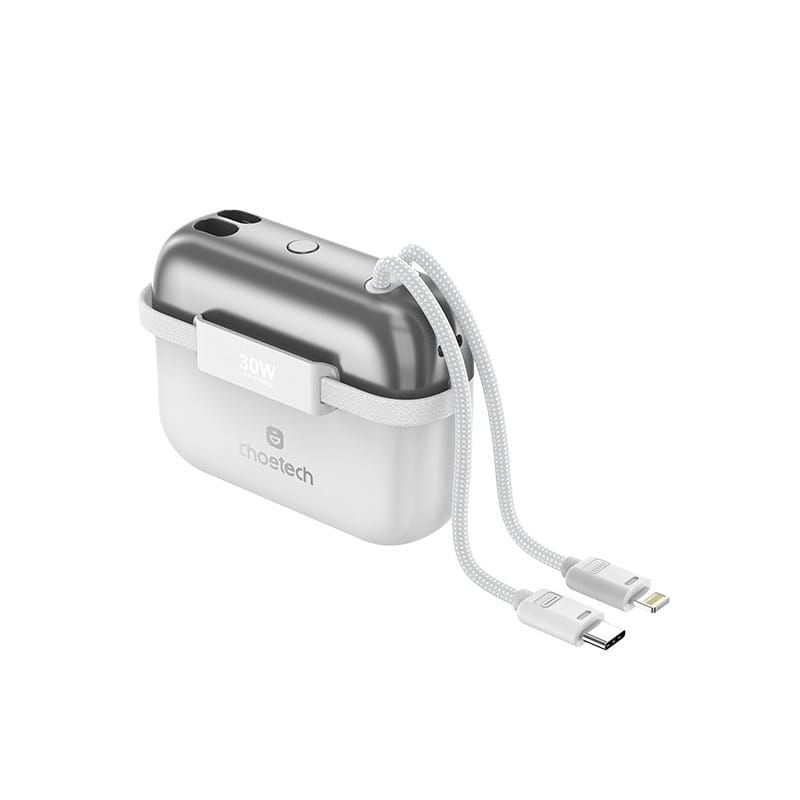 CHOETECH B812-SL WH Mini Bag Digital CCC Certified 10000mAh 30W Fast Charging Power Bank Gold with USB-C + 8-pin iPhone Cables