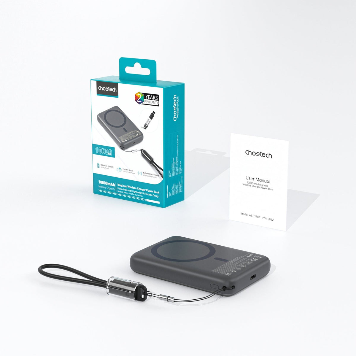 CHOETECH B-862-GY CCC Certified 10000mAh Ultra Thin Magnetic Power Bank