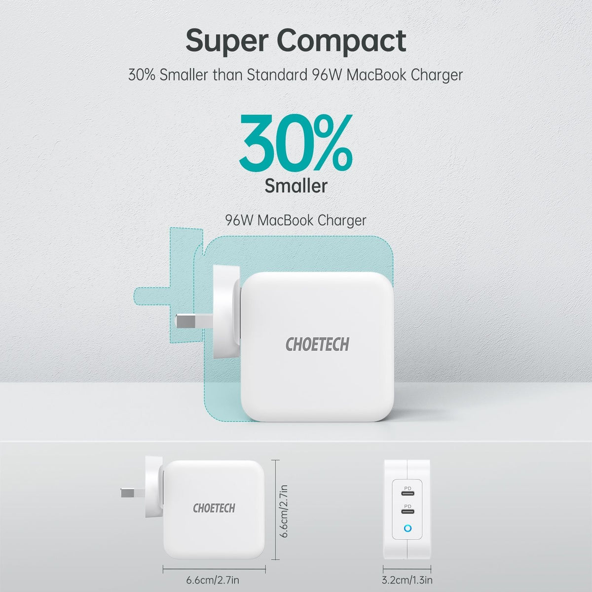 CHOETECH PD6008  GAN Dual Type-C 100w Travel Charger (US/EU/UK/AU)