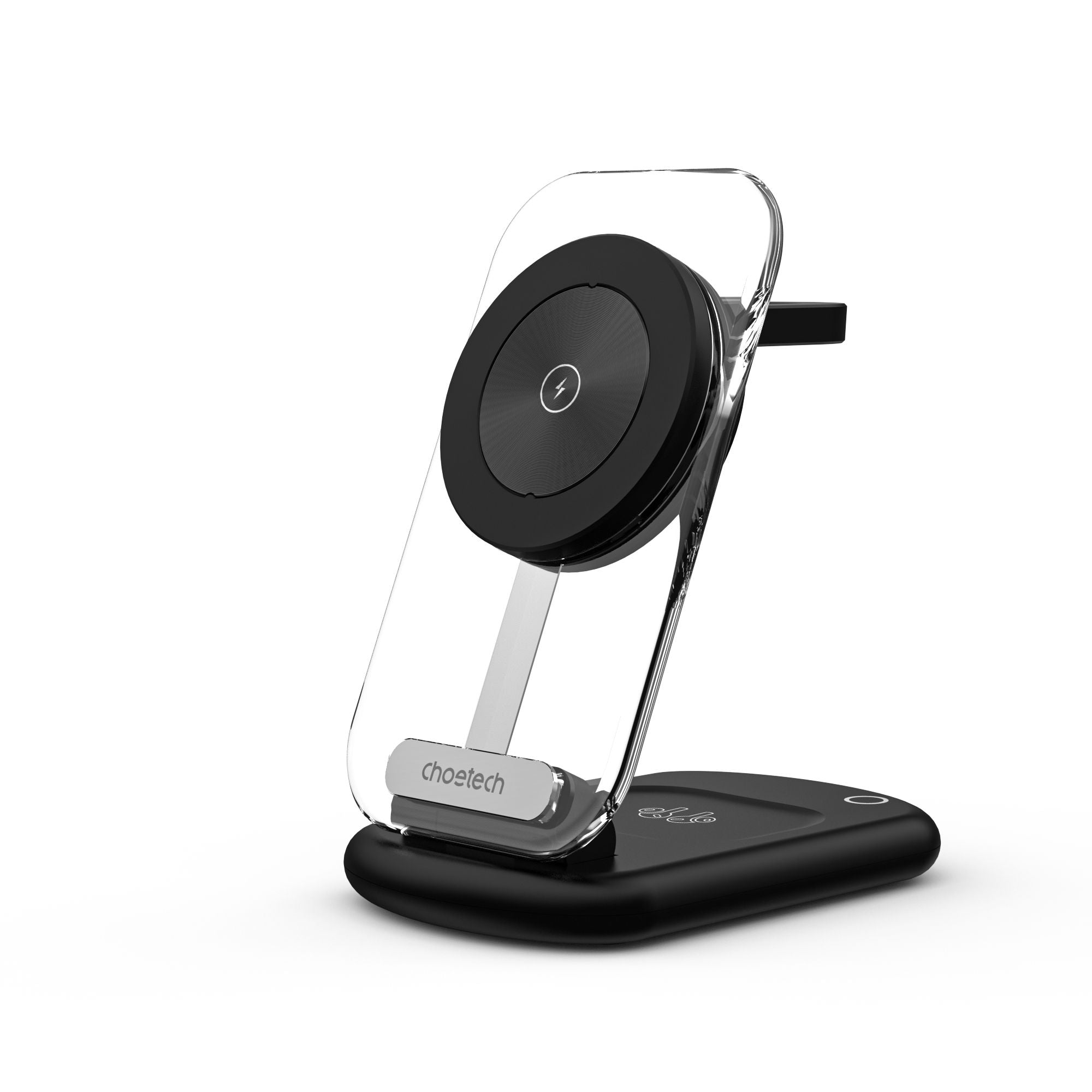 CHOETECH T618-F-BK 3-in-1 15W MagSafe Wireless fast Charger Stand for iPhone i-Watch AirPods w/ Ambient Light