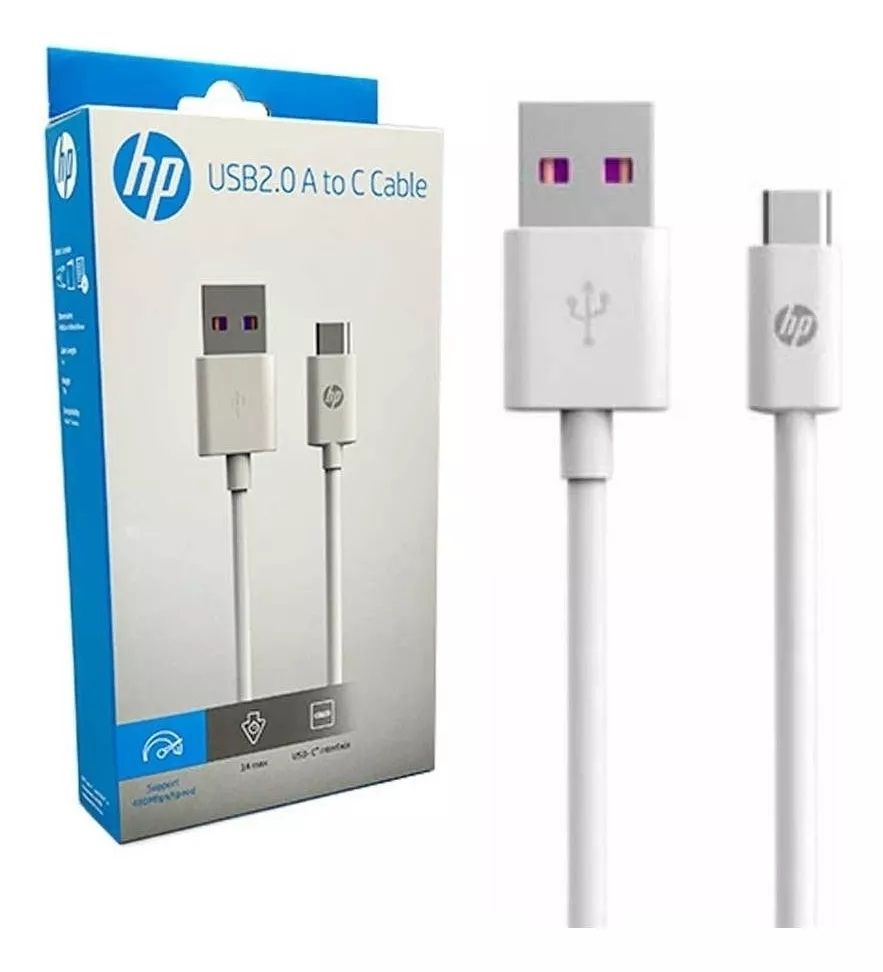 HP DHC-TC100 USB-A to USB-C Cable, Charge and Sync, 1M, White