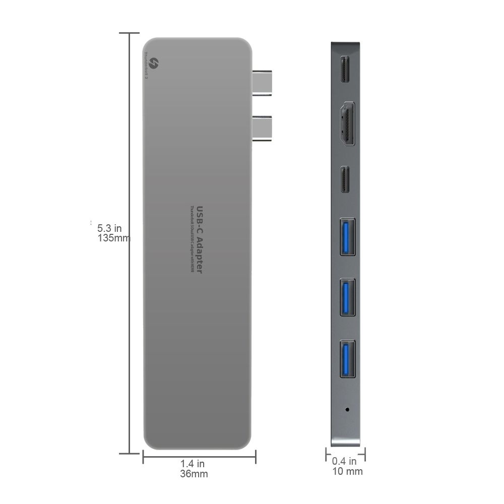 INTACT 9820T 8-in-1 Dual USB-C Adapter for MacBook/Pro HDMI/ Thunderbolt3/USB3.0*3/TypeC/SD/TF
