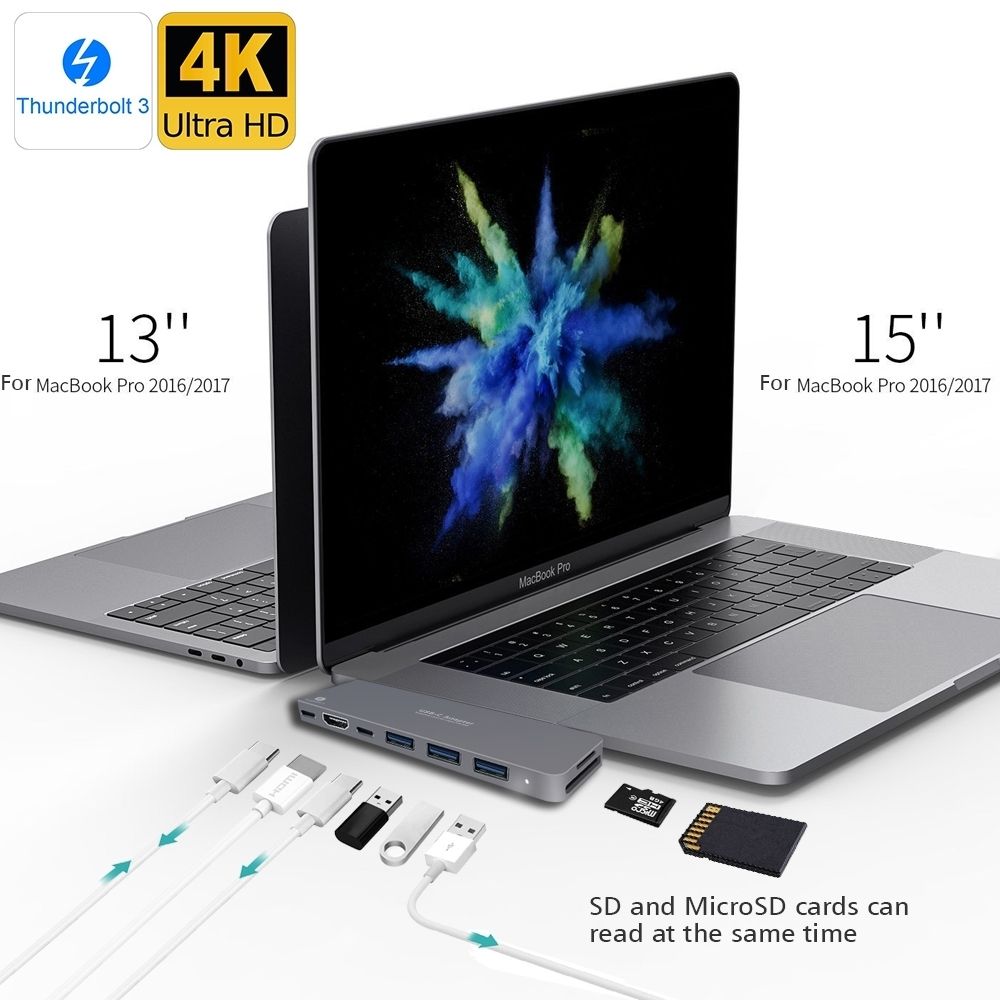 INTACT 9820T 8-in-1 Dual USB-C Adapter for MacBook/Pro HDMI/ Thunderbolt3/USB3.0*3/TypeC/SD/TF