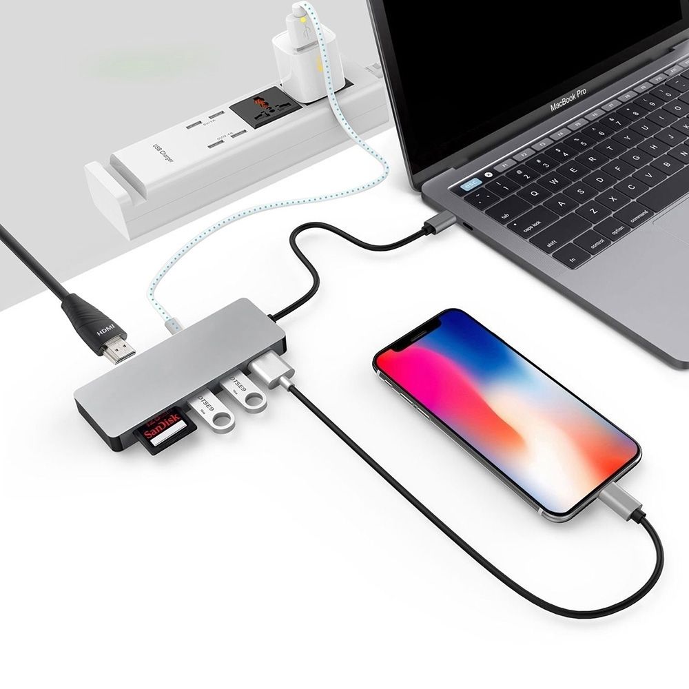 INTACT 9822T USB-C 7-in-1 Multifunction Adapter HDMI/USB3.0*1/USB2.0*2/SD/TF/USB-C PD