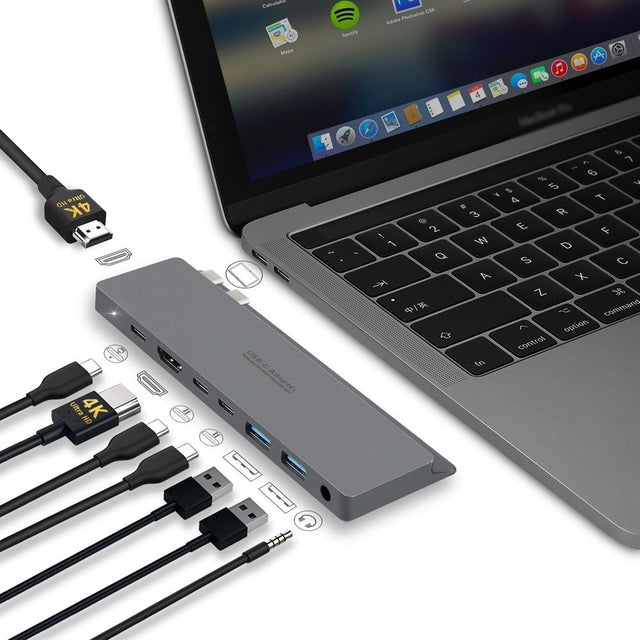 INTACT 9839T Dual USB C 8 1 Dual HDMI USB3.0 USB C Female PD Power Adapter 3.0*3