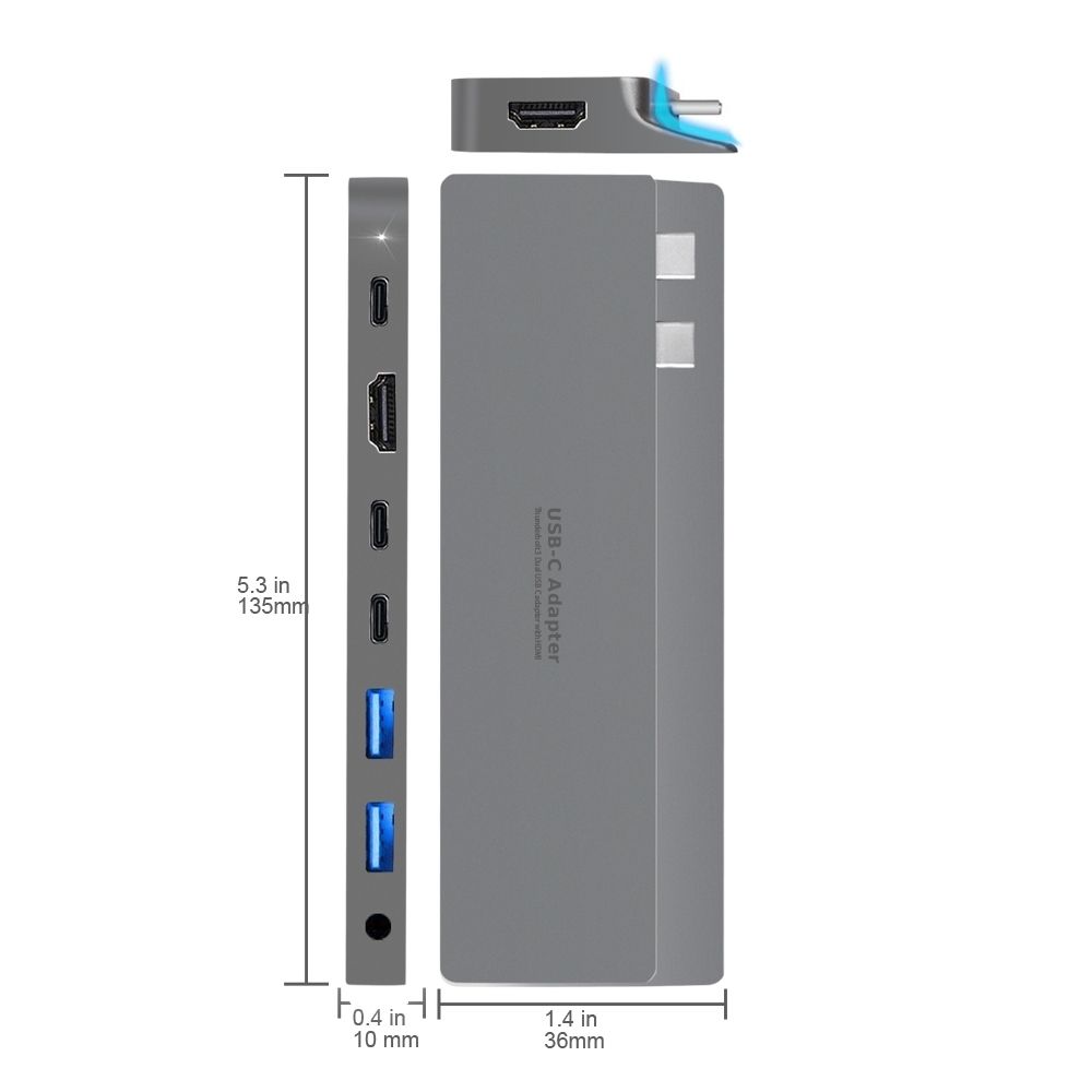 INTACT 9839T Dual USB-C 8-in-1 with Dual HDMI+USB3.0*3+USB-C Female + PD Power Adapter