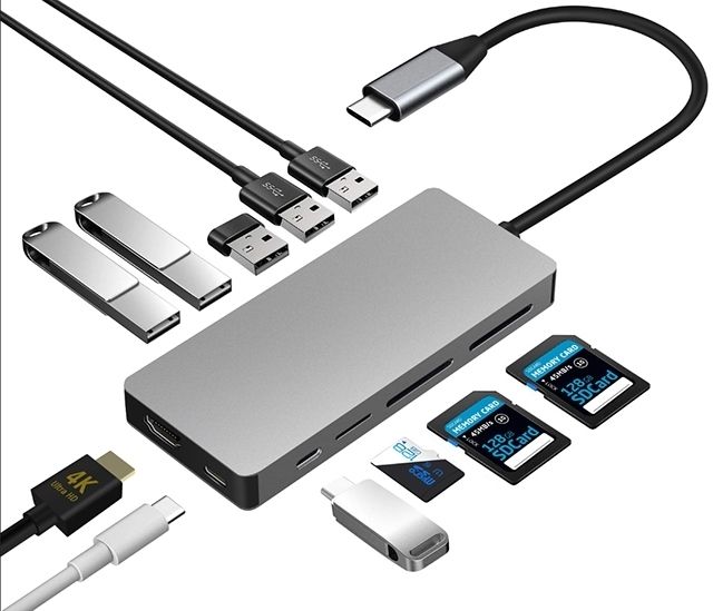 INTACT 9845T 11-in-1 USB-C Adapter HDMI/USB3.0*2/USB2.0*3/TypeC/SD*2/TF/ USB-C PD