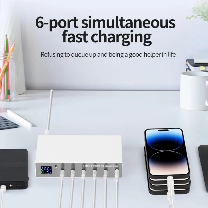INTACT WLX-X6P 6-port USB-C multi-function PD charger, single port 30W x 6 Ports Total power: 140W