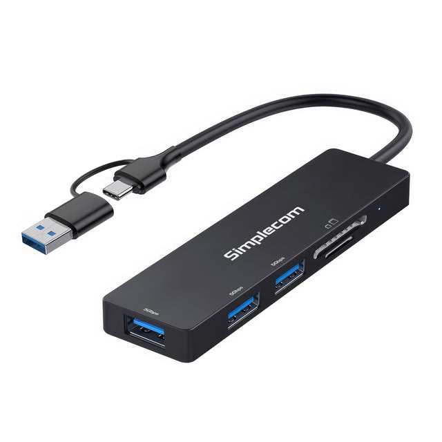 Simplecom CH365C SuperSpeed 3 Port USB Hub w/SD MicroSD Card Reader & C