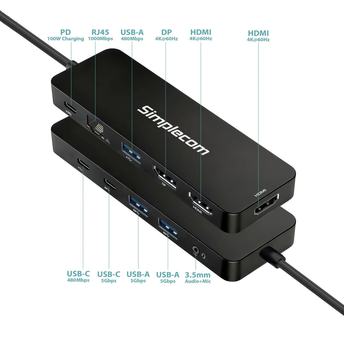 Simplecom CHT811 11-in-1 USB-C 4K Triple Display MST Docking Station with Dual HDMI DP