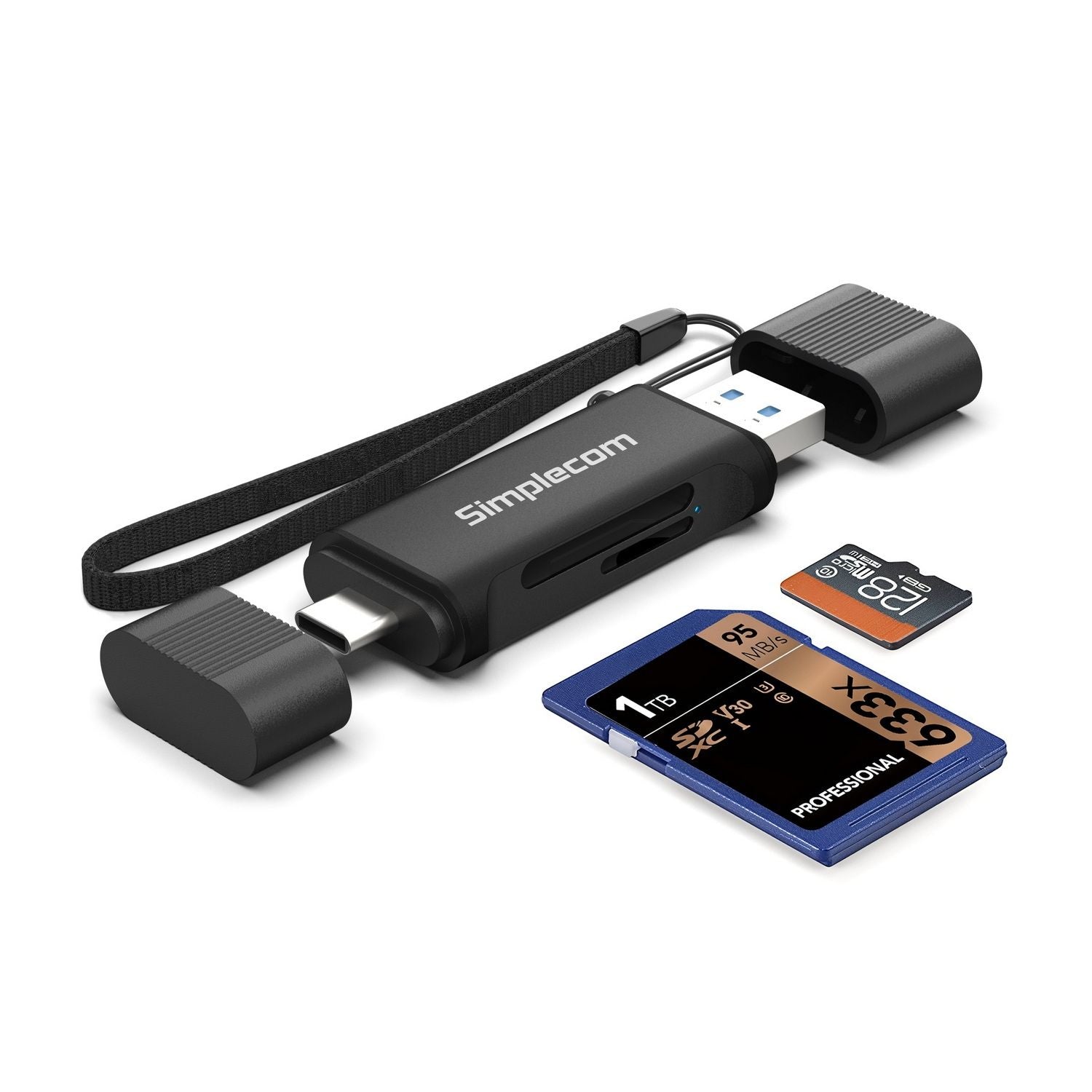 Simplecom CR402B SuperSpeed USB-C and USB-A Dual Slot Card Reader for SD MicroSD USB 3.2 Gen 1
