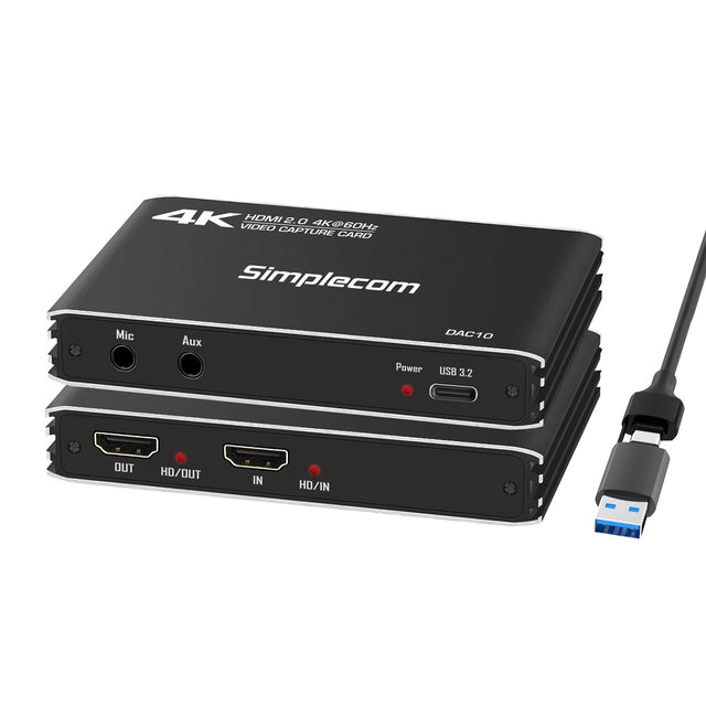 Simplecom DAC10 HDMI 2.0 USB 4K@60hz Video Capture Card Stream & Record 4K 60FPS