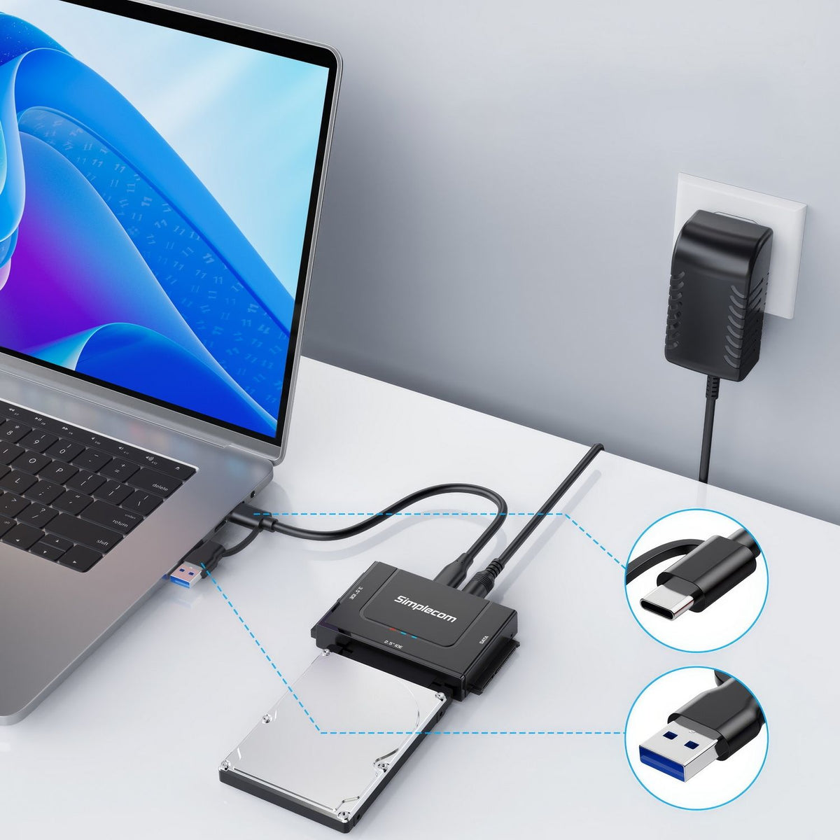 Simplecom SA492C SuperSpeed USB to 2.5", 3.5" & 5.25" SATA/IDE Adapter with Power Supply