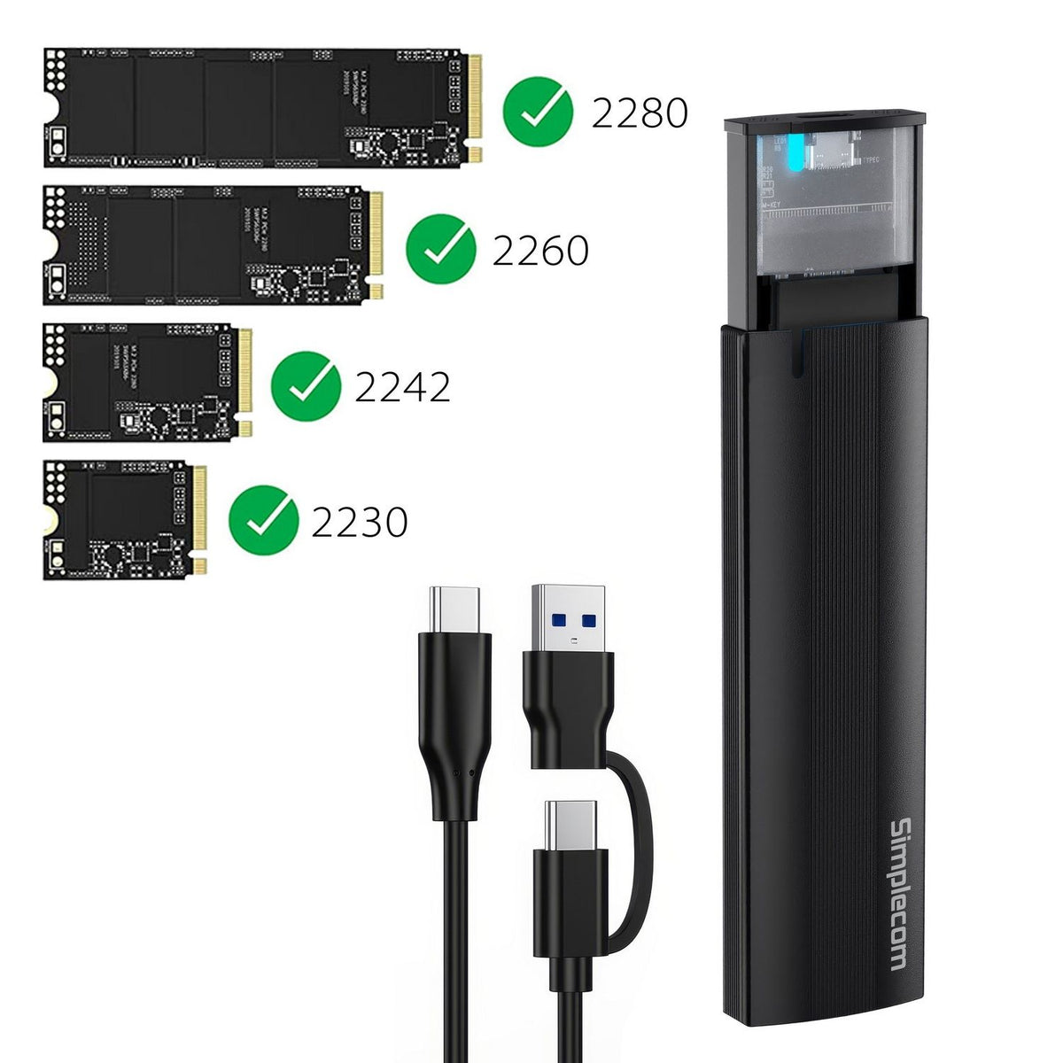 Simplecom SE517 NVMe / SATA Dual Protocol M.2 SSD Tool-Free USB-C Enclosure USB 3.2 Gen 2 10Gbps