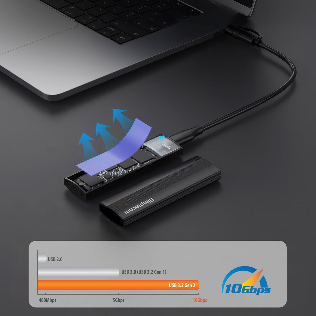 Simplecom SE517 NVMe / SATA Dual Protocol M.2 SSD Tool-Free USB-C Enclosure USB 3.2 Gen 2 10Gbps