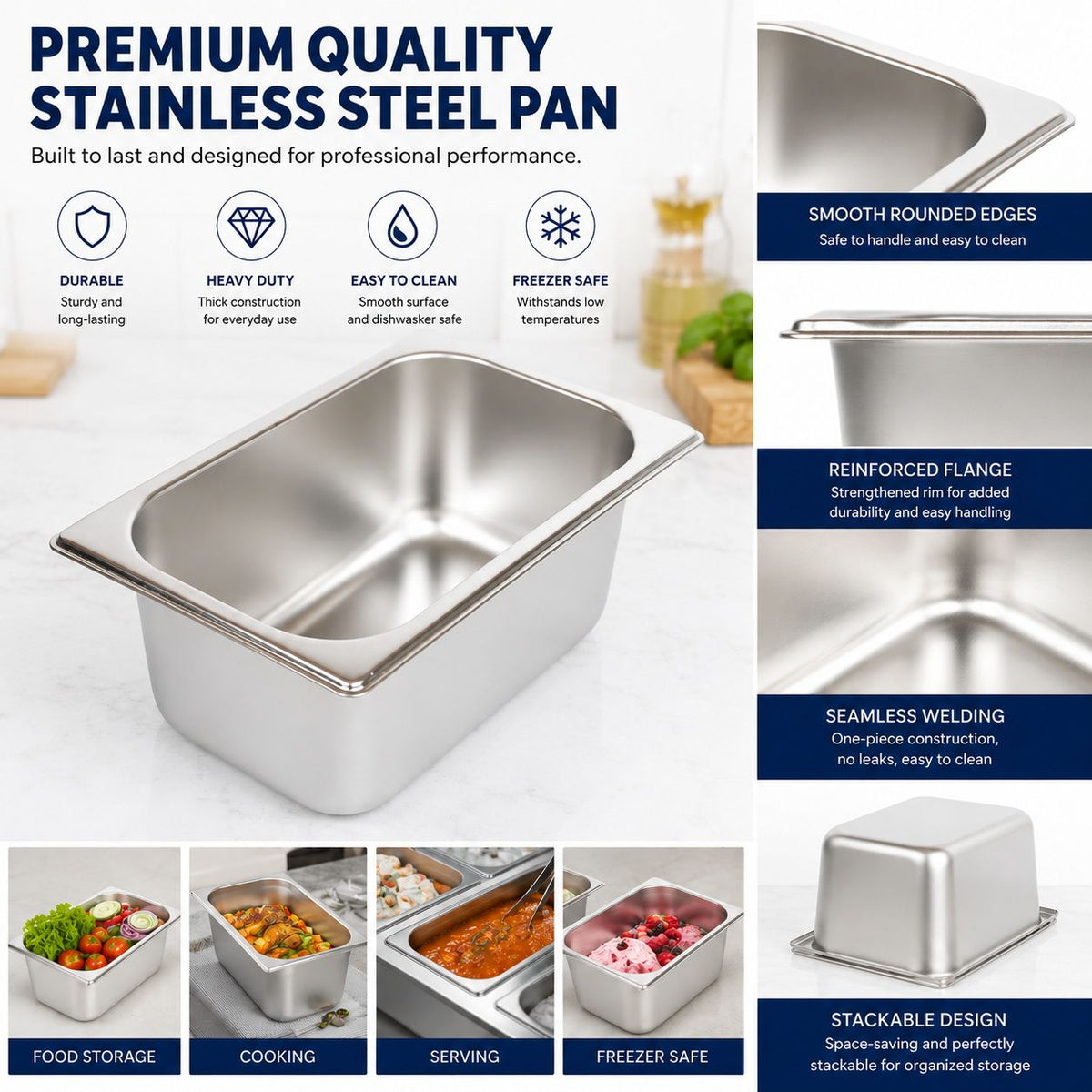 Commercial Stainless Steel GN 1/4 100mm Deep Gastronor - V324-1-4GNPAN-10CM-NLID