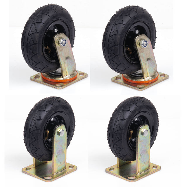 4x 6in Pneumatic Caster Wheels 2 Swivel 2 Fixed Trolley Cart