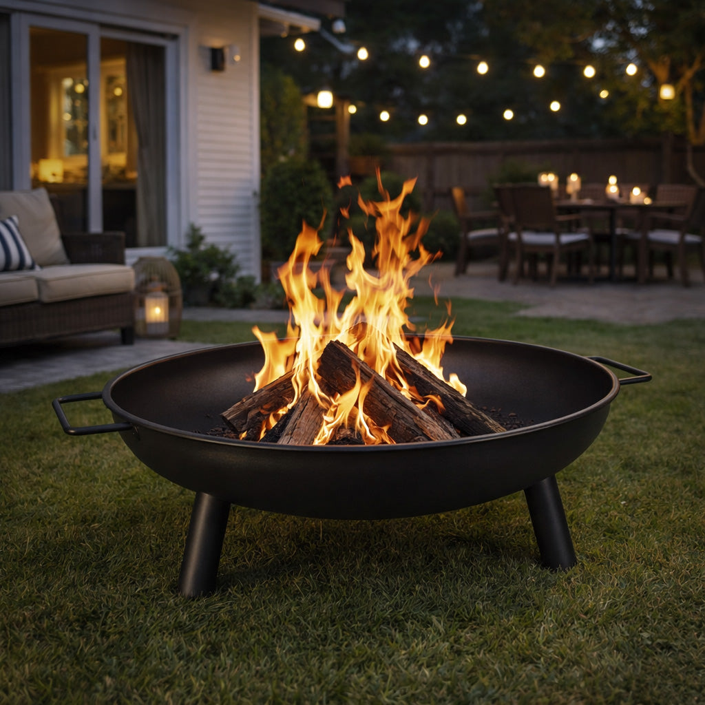 Outdoor Fire Pit 68cm Steel Fire Bowl Wood Burning Portable Heater Backyard Camping BBQ with Handles