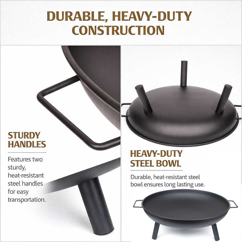 Outdoor Fire Pit 68cm Steel Fire Bowl Wood Burning Portable Heater Backyard Camping BBQ with Handles