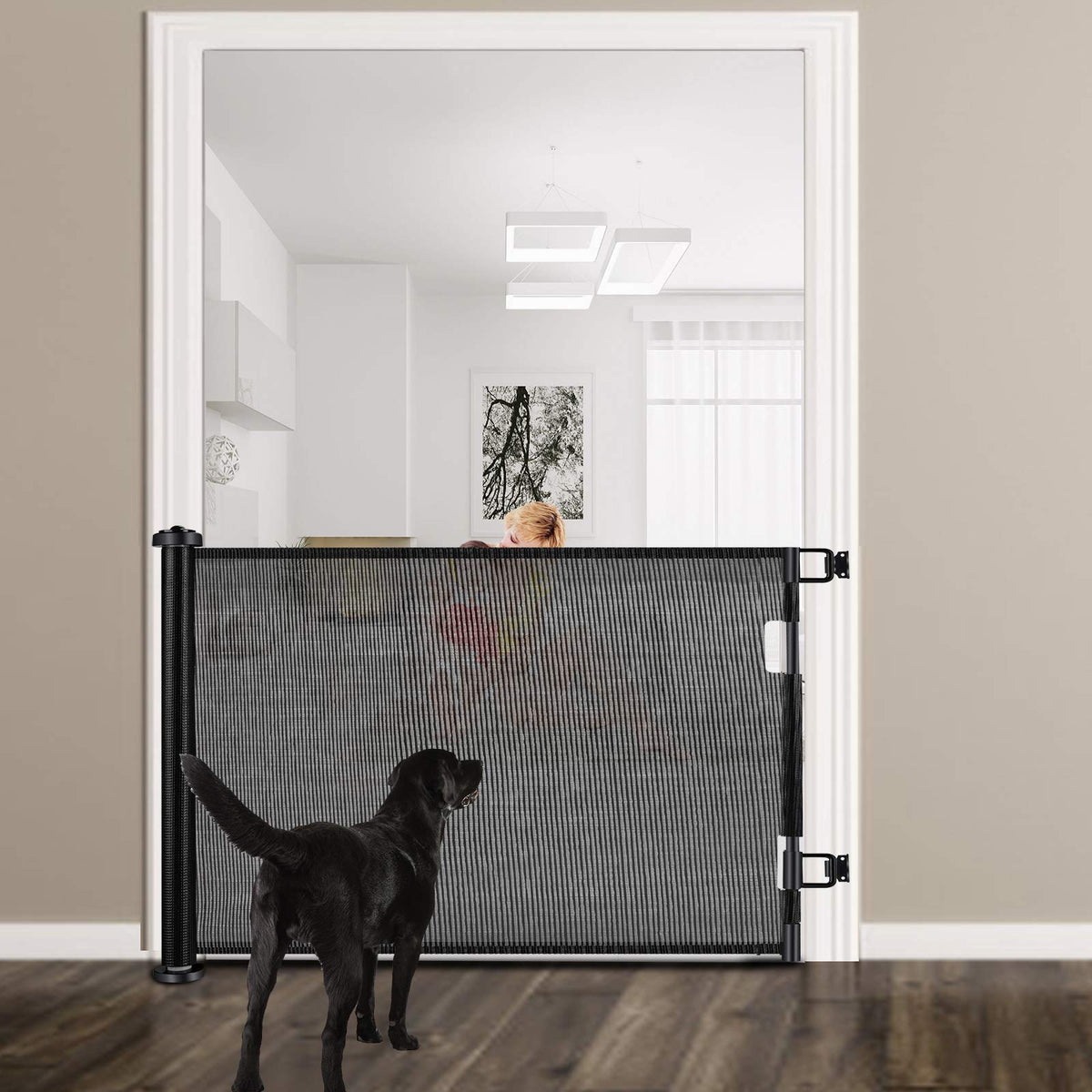 Retractable 1.5M Doorways Hallways Stairs Baby Gate Dog - V324-HO-GATEBK15M