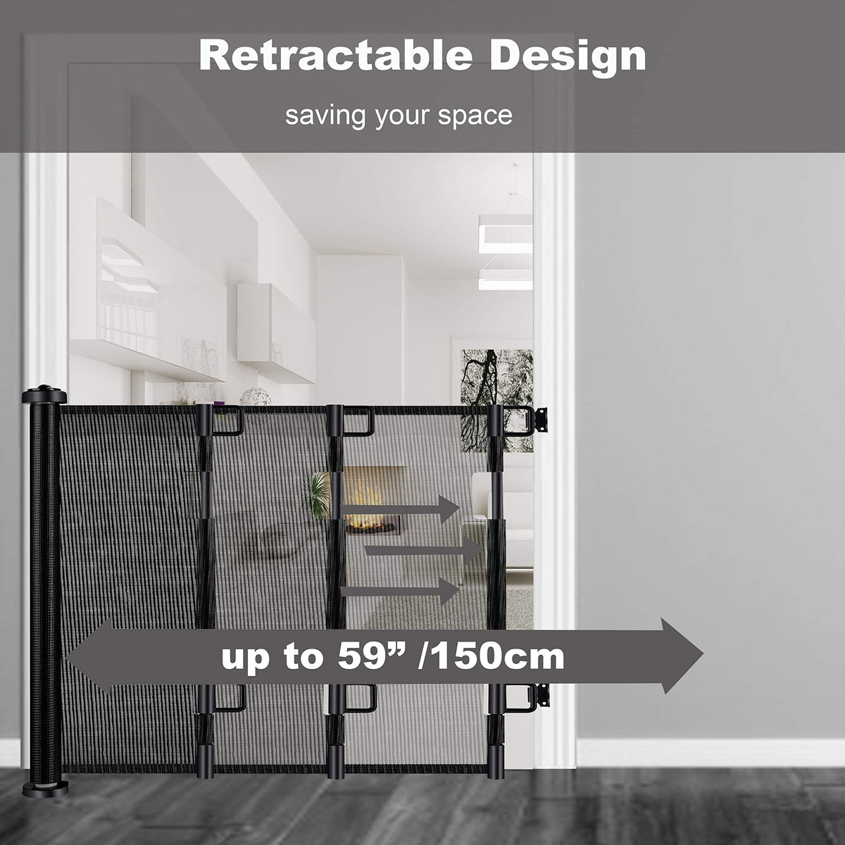 Retractable 1.5M Doorways Hallways Stairs Baby Gate Dog - V324-HO-GATEBK15M