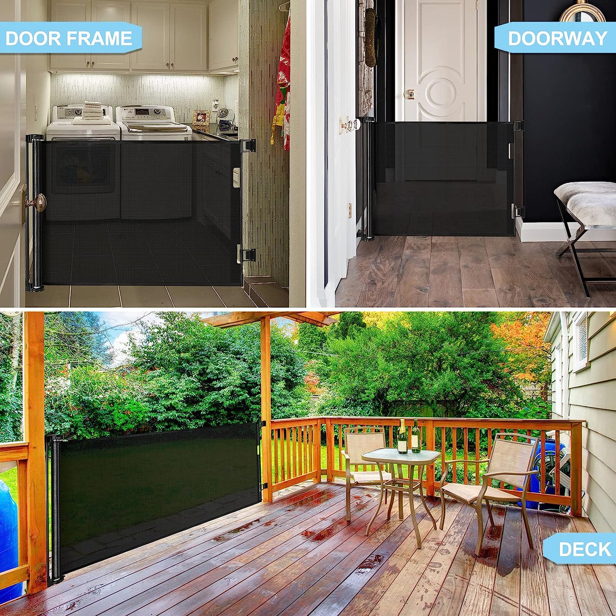 Retractable 3M Doorways Hallways Stairs Baby Gate Dog Pet - V324-HO-GATEBK3M
