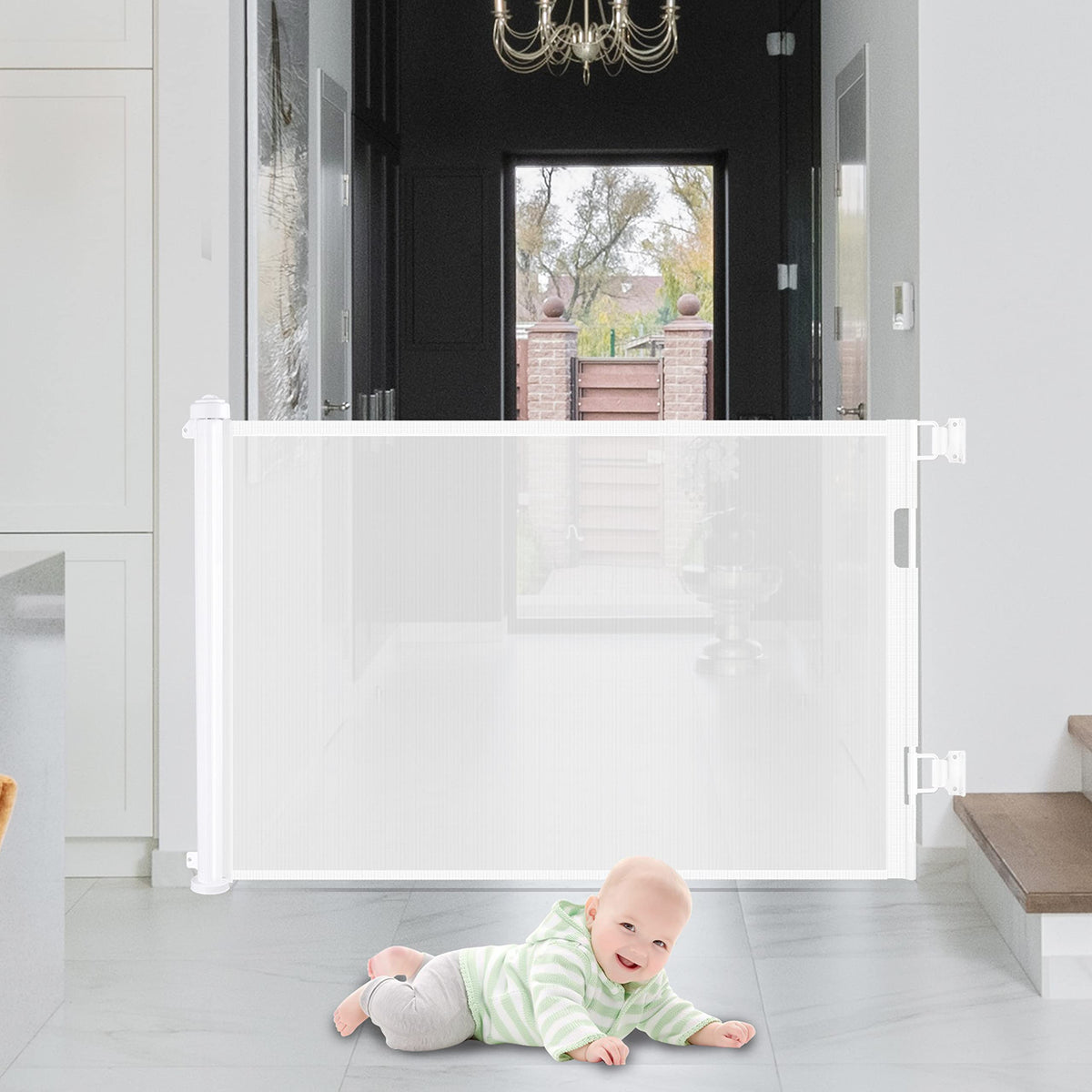 Retractable 1.5M Doorways Hallways Stairs Baby Gate Dog - V324-HO-GATEWH15M