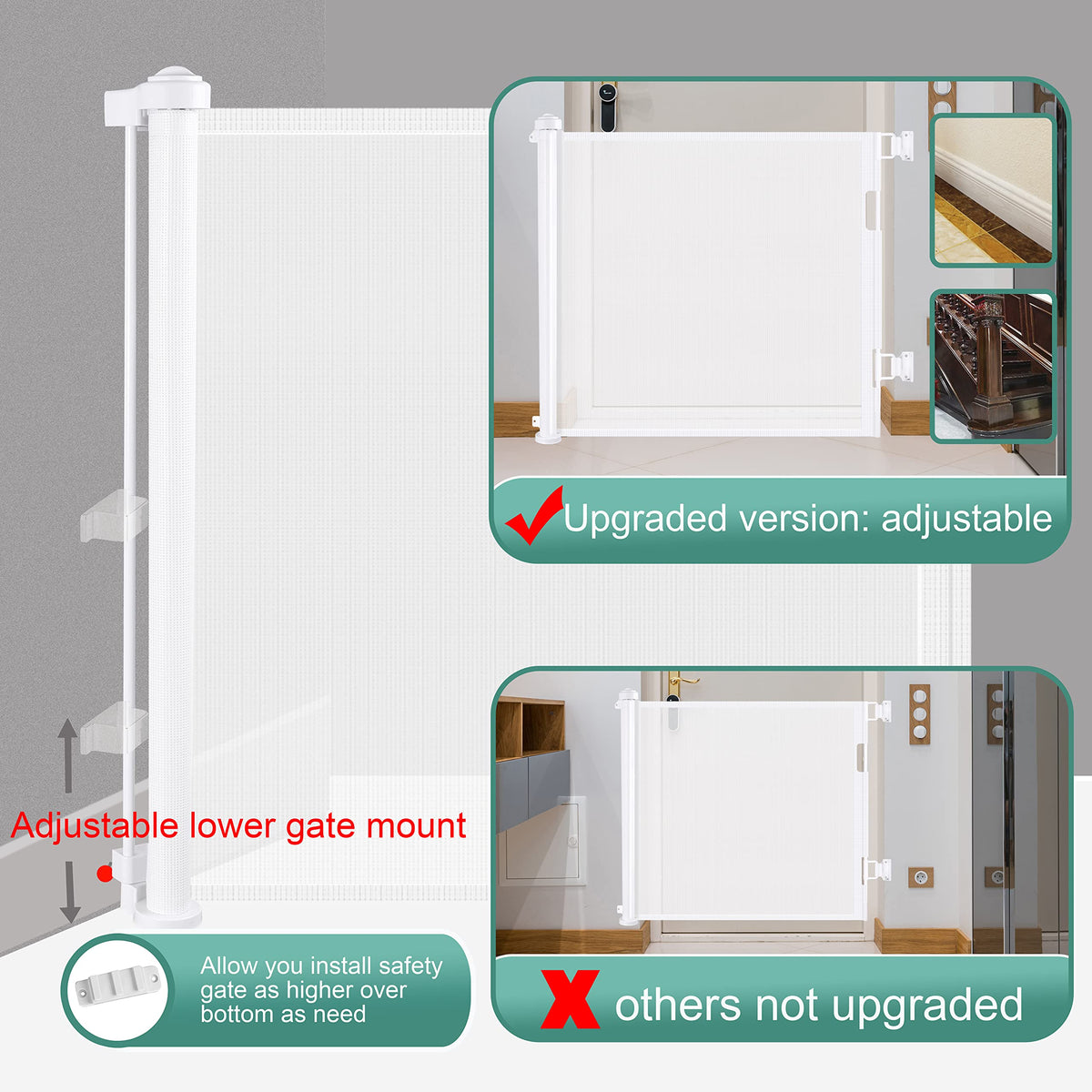 Retractable 3M Doorways Hallways Stairs Baby Gate Dog Pet - V324-HO-GATEWH3M
