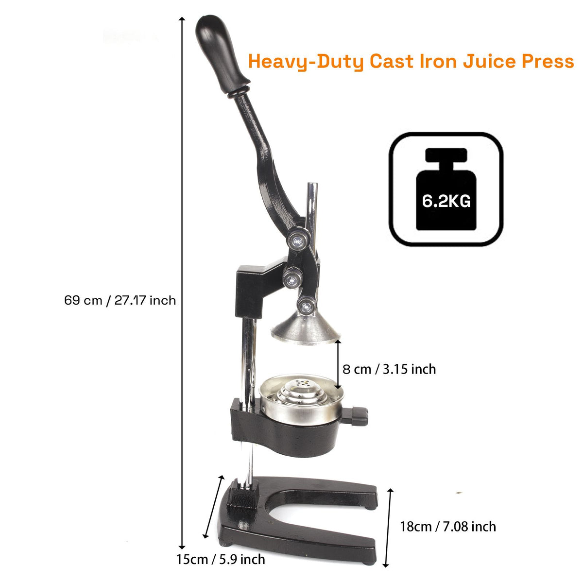 Heavy Duty Commercial Cast Iron Manual Juice Press Citrus Juice - V324-JPRESS-MA