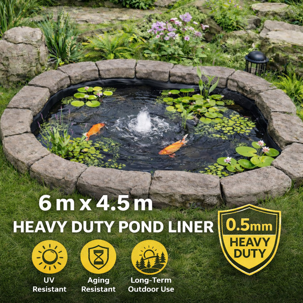 Heavy Duty 0.5mm HDPE Pond Liner Waterproof Sheet 4.5m x 6m - V324-PDLINER45X6