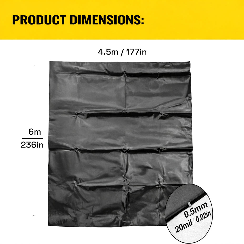 Heavy Duty 0.5mm HDPE Pond Liner Waterproof Sheet 4.5m x 6m - V324-PDLINER45X6