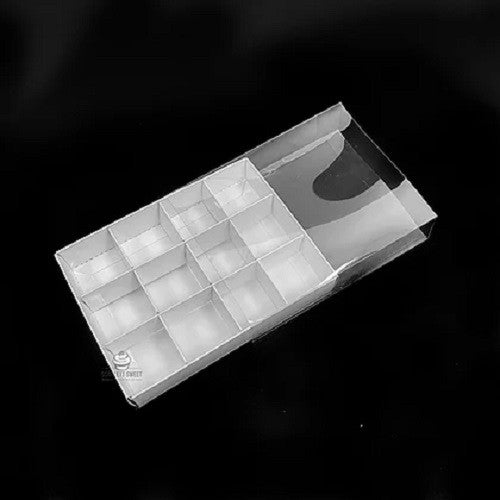 100 Pack of White Card Chocolate Sweet Soap Product Retail Gift Box - 12 bay 4x4x3cm Compartments  - Clear Slide On Lid - 16x12x3cm